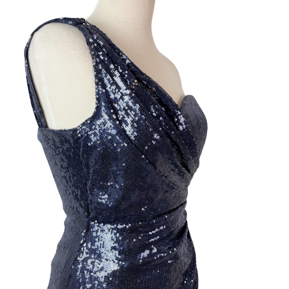 Cache Navy One-Shoulder Sequin Prom Gown - Picture 5 of 16